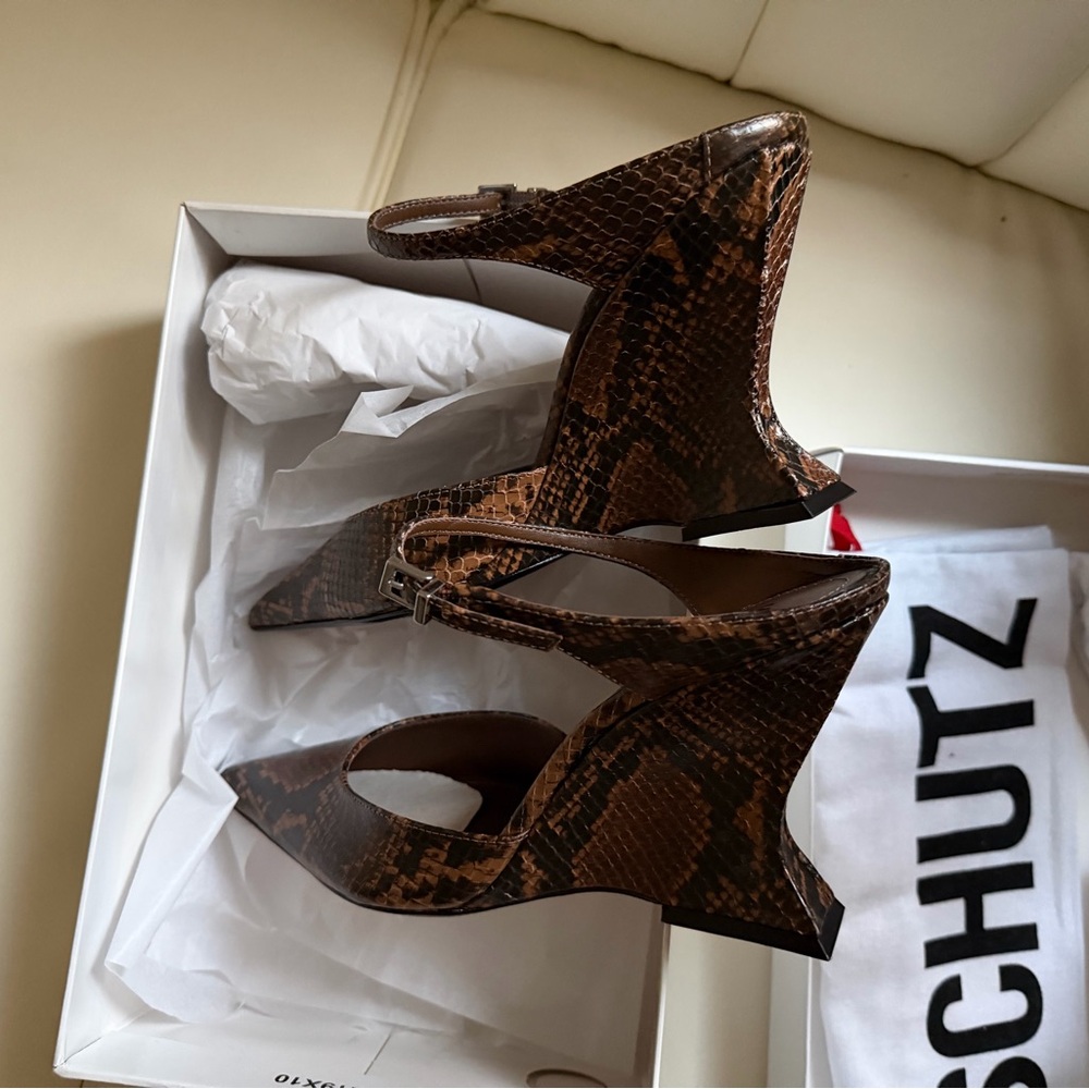 SCHUTZ Tan Snake Print Heels - Picture 7 of 10